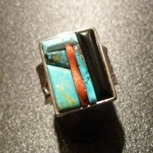 画像1: ナバホ　Monty・Claw　トゥーファーキャスト&ストーンインレイ　リング17号