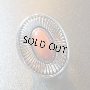 画像1: ナバホ　Herman・Vandever　サンバースト　コーラル付　リング19号