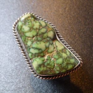 画像1: ナバホ　Daniel・Benally　ナゲット・キャリコレイクターコイズ付　リング16号
