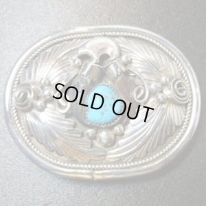 画像1: ナバホ　コヨーテクロー&ターコイズ付　バックル1・1/4インチ幅