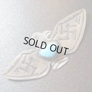 画像1: Used・Antique　卍（スワスティカ）etc　ターコイズ付　サンダーバード型ピンブローチ