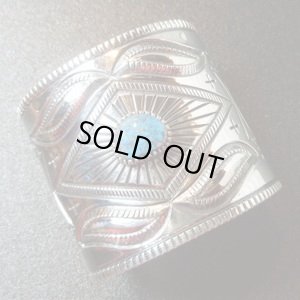 画像1: ナバホ　Harrison・Jim　インゴット　ビスビーターコイズ付　6・5cm幅BIGワイズバングル約15・5〜17cm用