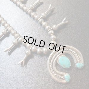 画像1: ナバホ　60Ｓアンティーク　グリーンターコイズ付　スカッシュブロッサムネックレス約64cm前後