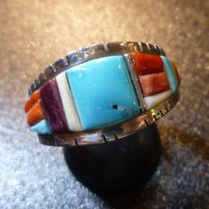 画像1: ナバホ　David・Tune　インレイ　マルチカラーストーン　リング23号