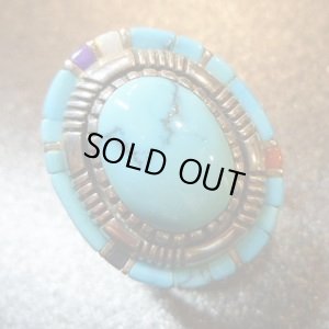 画像1: ナバホ　Bitsoi・Russell　マルチストーンインレイ&バーナムターコイズ付　リング19号