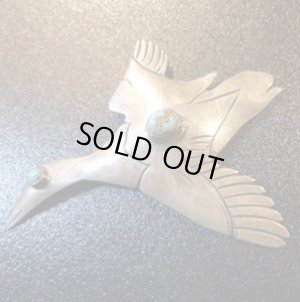 画像1: Used・Pawn　スタンプワーク　ターコイズ付　カモ　ピンブローチ