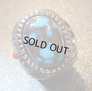 画像1: ナバホ　Marco・Begaye　オーバレイ　エジプシャンターコイズ&コーラル付　リング20号