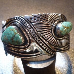 画像1: ナバホ　Steven・J・Begay　オーバレイ　ターコイズマウンテンターコイズ付　バングル約15・5〜16・5cm用