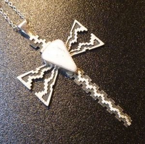 画像1: ナバホ　Dan・Jackson　ラグ柄オーバレイ　ホワイトバッファロー付　当店限定モデルドラゴンフライ型TOP