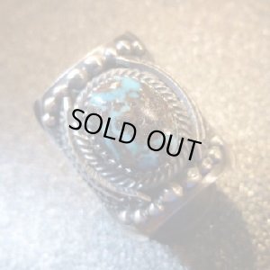 画像1: ナバホ　Delbert・Gordon　スタンプワーク&アップリケ　オールドパージャンターコイズ付　リング22号