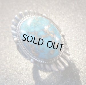 画像1: ナバホ　Harry・H・Begay　インゴットシルバー　オールドパージャンターコイズ付　リング23・5号