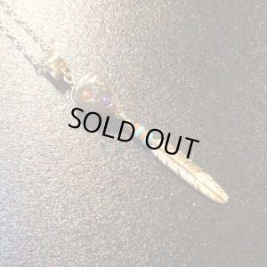 画像1: ナバホ　Boyd・Tsosie　オール14金ゴールド　ストーンインレイ&フェザー　リバーシブルTOP