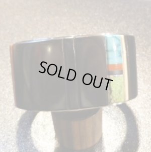 画像1: ナバホ　Edison・Cummings　インレイ　Black Jade（大理石）&ターコイズetc　バングル約15・5〜16cm用