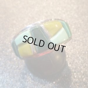 画像1: ナバホ　Edison・Yazzie　インレイ　グリーンターコイズ&マラカイトetc　リング22号