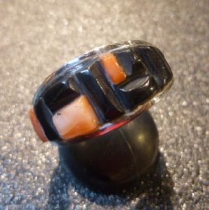 画像1: ナバホ　Edison・Yazzie　インレイ　ブラックジェット&ピンクコーラル　リング21号