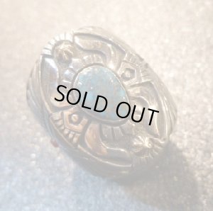 画像1: ナバホ　Marco・Begaye　オーバレイ　14Kゴールドアクセント×ローンマウンテンターコイズ&etc付　シルバーリング19号