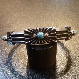 画像1: ナバホ　Aaron・Anderson　トゥーファーキャスト　サンバースト×ターコイズ付　バングル約16〜17・5cm用