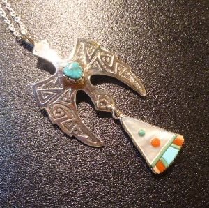 画像1: ナバホ　Richard・Tsosie　オーバレイ＆ストーンインレイ　ペヨーテバードモチーフTOP