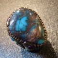 ナバホ　Marco・Begaye　オール14金ゴールド　ビスビーターコイズ付　リング22号