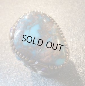 画像1: ナバホ　Marco・Begaye　オール14金ゴールド　ビスビーターコイズ付　リング22号