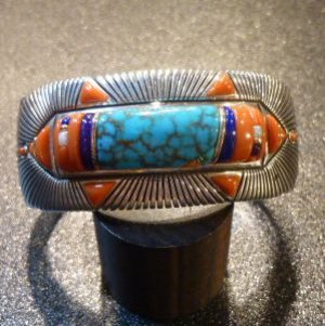 画像1: ナバホ　Raymond・Yazzie　インレイ　カラーストーン付　バングル約cm用