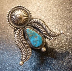 画像1: ナバホ　Calvin・Martinez　インゴットシルバー　ローンマウンテンターコイズ付　バグモチーフリング22号