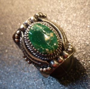 画像1: ナバホ　Delbert・Gordon　スタンプワーク&アップリケ　バリサイト（ブロッケンアロー）付　リング19号