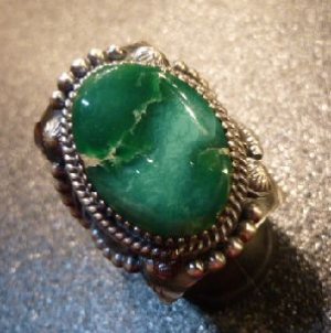 画像1: ナバホ　Delbert・Gordon　スタンプワーク&アップリケ　バリサイト（ブロッケンアロー）付　リング22号