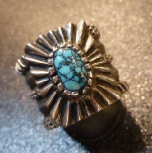 画像1: ナバホ　Ernie・Lister　コイン&インゴッドミックスシルバー900　レッドマウンテンターコイズ付　リング20号