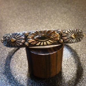 画像1: ナバホ　Marco・Begaye　オーバレイ　シルバー&14Kゴールド　ハーフラウンドワイヤーバングル約16〜17cm用