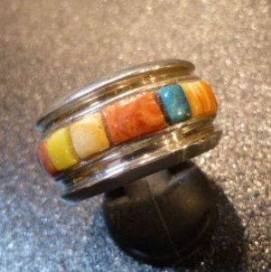 画像1: ノンネイティヴ（アングロ）　John・Hornbeck　トゥーファーキャスト×マルチストーンインレイ　リング25号