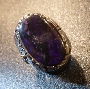 画像1: ナバホ　Marco・Begaye　オーバレイ　スギライト&ゴールドアクセントetc付　シルバーリング22号