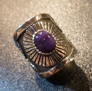 画像1: ナバホ　Ivan・Howard　オーバレイ　サンバースト　スギライト付　リング20号