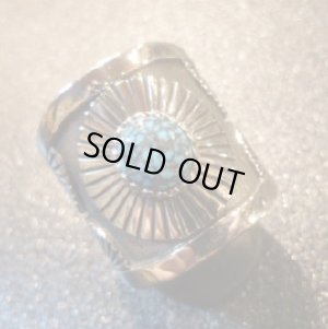 画像1: ナバホ　Ivan・Howard　オーバレイ　サンバースト　キングマンターコイズ付　リング23号