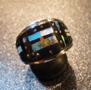 画像1: ナバホ　Gilbert・Smith　インレイ　夜空&マウンテンモチーフ　宇宙モチーフ　リング21号