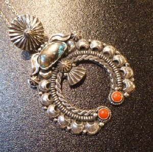 画像1: ナバホ　Delbert・Gordon　スタンプワーク×アップリケ　アパッチブルーターコイズ&コーラル付　ナジャTOP