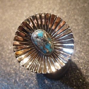 画像1: ナバホ　Floyd・Parkhurst　スタンプワーク　サンバースト　モレンチターコイズ付　ボックスリング21・5号