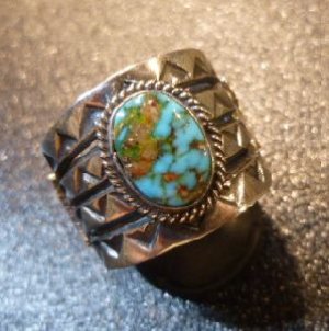 画像1: ナバホ　Andy・Cadman　スタンプワーク　ソノランローズターコイズ付　スプリットリング21・5号