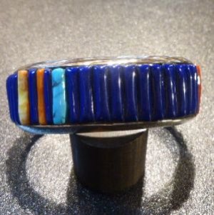 画像1: ナバホ　Ray・Adakai　ストーンインレイ&スタンプワーク　約2・6cm幅バングル約16・5cm〜17cmまで用