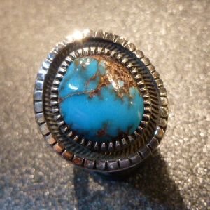 画像1: ナバホ　Floyd・Parkhurst　オーバレイ　エジプシャンターコイズ付　リング22号